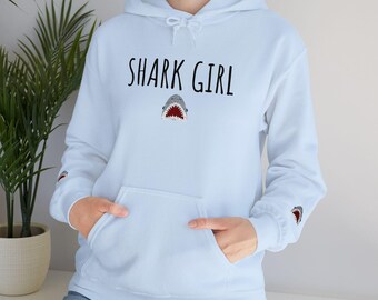 Sudadera con capucha Shark Girl, ropa para amantes del océano, diseño bordado