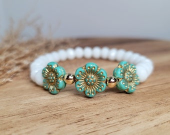 Boho floral turquoise bracelet | Boho jewelry | Baby bracelet | Mama and me | Clasp | Stretch | Boho bracelet | Flower bracelet