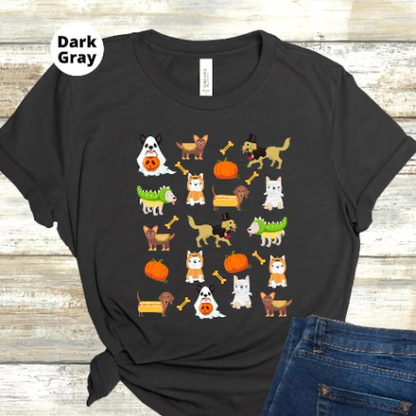 Dogs in costume, Cute Halloween T shirt, Fall dog T shirt, Halloween dog shirt,  Dog lover shirt, Fall dog mom Halloween t shirt, Autumn dog