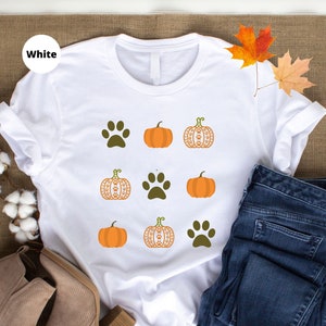Paw Print pumpkin t shirt, Dog Mom Halloween shirt, Fall dad Tee, Thanksgiving paw print shirt,  Pumpkin patch dog shirt