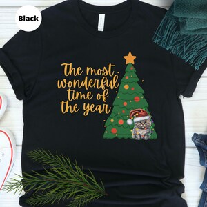 Christmas Cat shirt, Christmas Tree Cat T, Cat in Christmas lights, Holiday Cat shirt, Most Wonderful time of the year, Cat Lover gift
