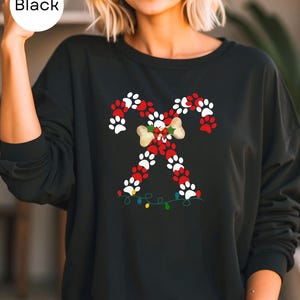 Christmas paw print sweatshirt, Paw Print Candy Cane T shirt, Dog Mom Christmas shirt, Christmas Dad T, Candy cane dog T, Dog Bone T shirt