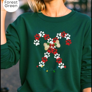 Christmas paw print sweatshirt, Paw Print Candy Cane T shirt, Dog Mom Christmas shirt, Christmas Dad T, Candy cane dog T, Dog Bone T shirt