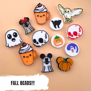 Fall Inspired Charms Kandi Beads for Bracelets Friendship Festivals Pumpkin Spice Halloween Cookies Disney Spooky Season Set of 8