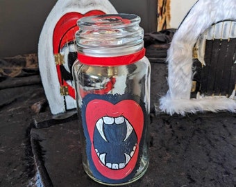 Vampire fangs fairy lights jar available with choice of fairy lights or sweets