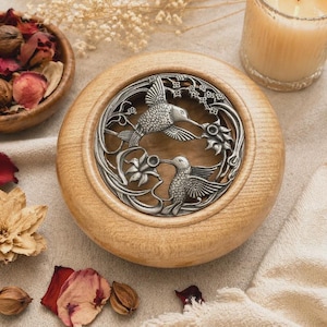 Handcrafted Wooden Potpourri Bowl with Metal Bird Lid | Aromatherapy Decor | Rustic Home Fragrance Holder | Mindful Living | Natural Home