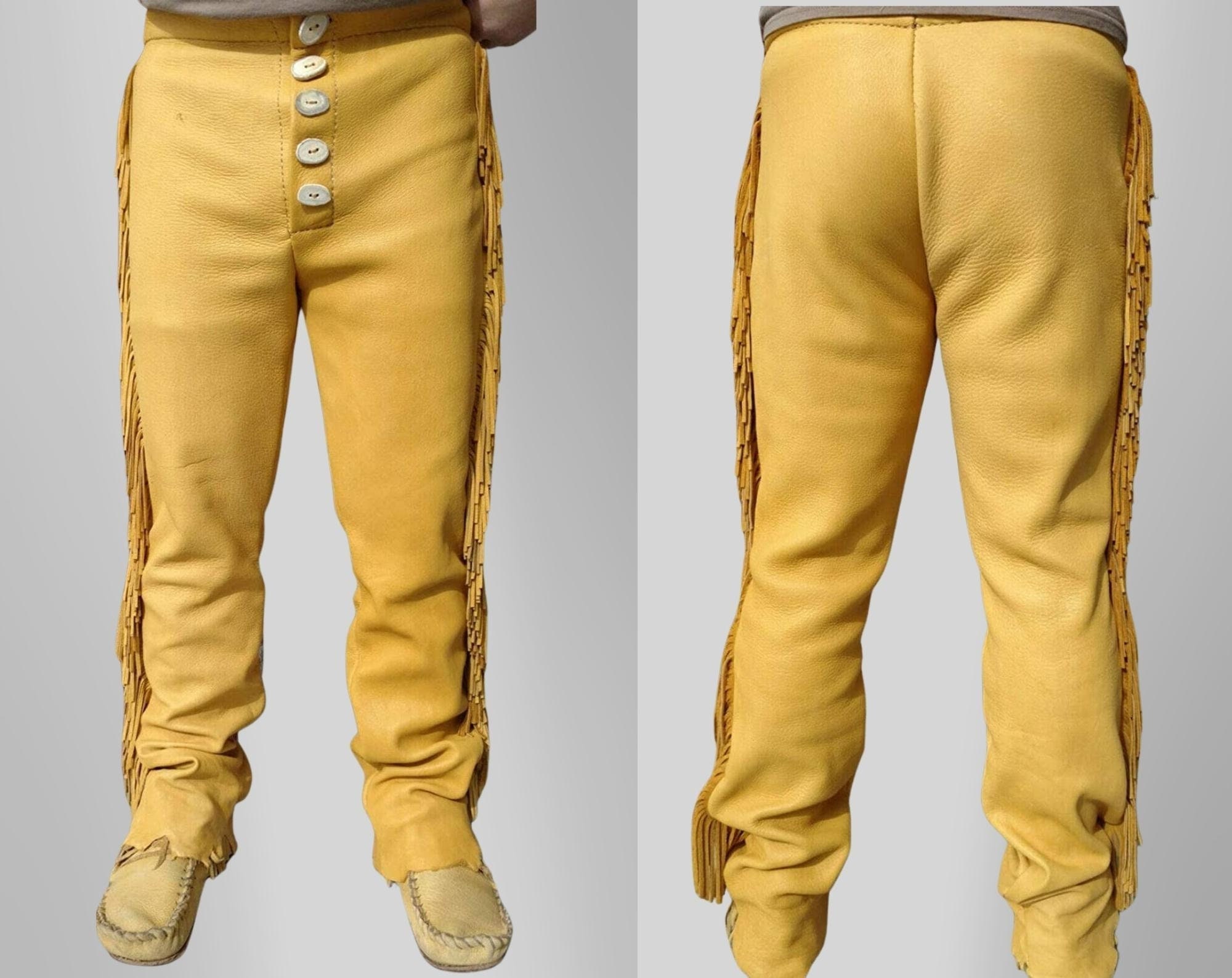 Mens Leather Bead Pant Trouser Jeans 