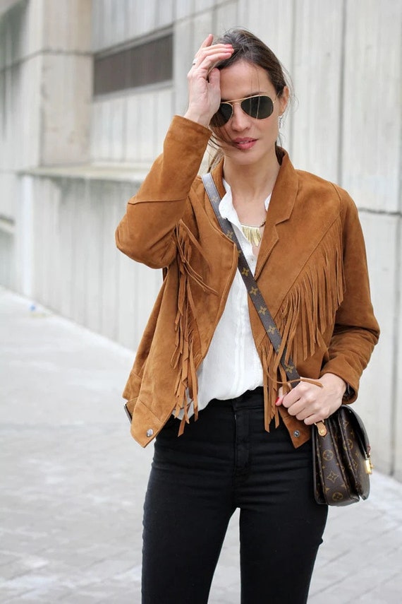 Fringe Suede Jacket for Women's Genuine 