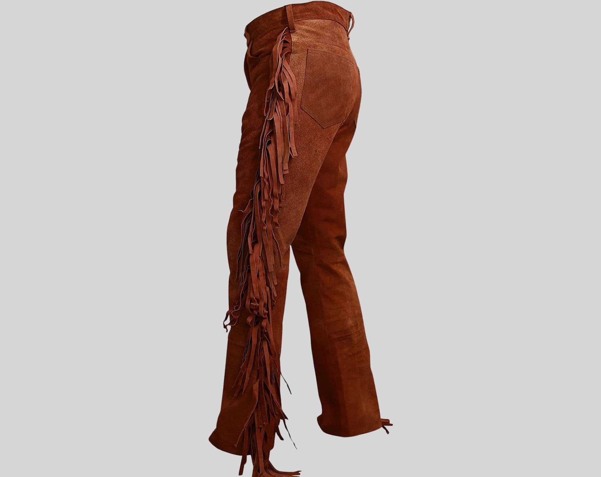 Men Cowboy Native American Brown Fringe Suede Leather Pant - Etsy