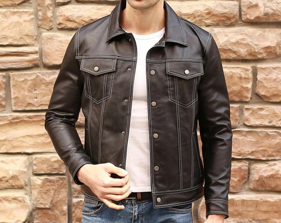 Trucker style cheap leather jacket
