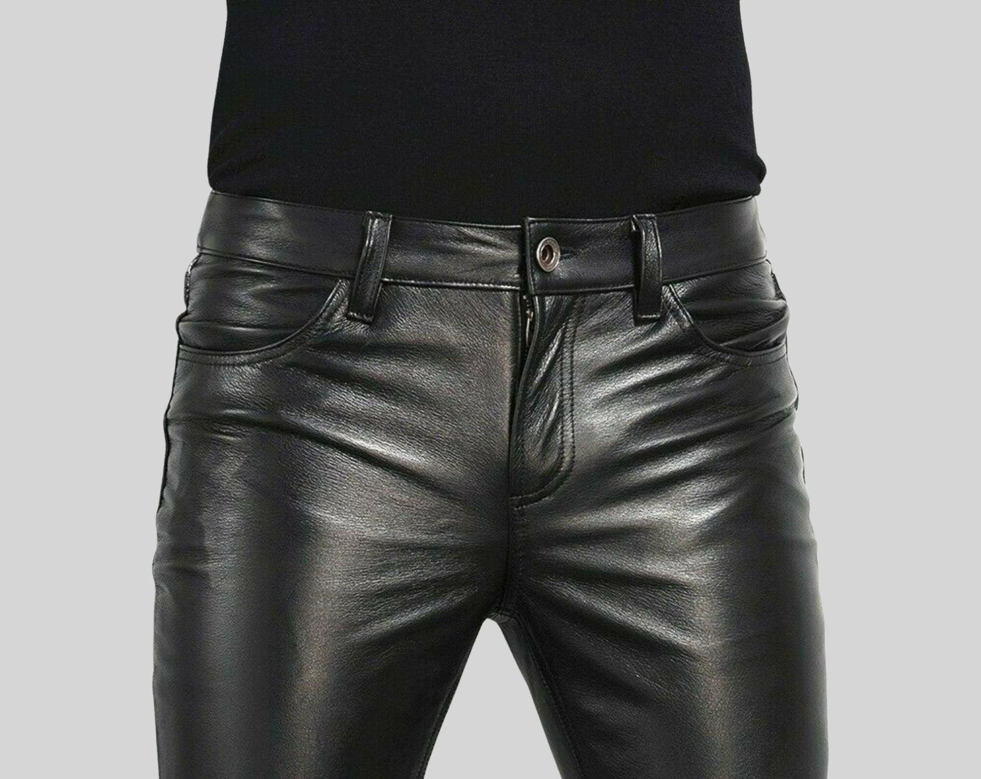 ASOS DESIGN tapered trousers in leather look in black  ASOS