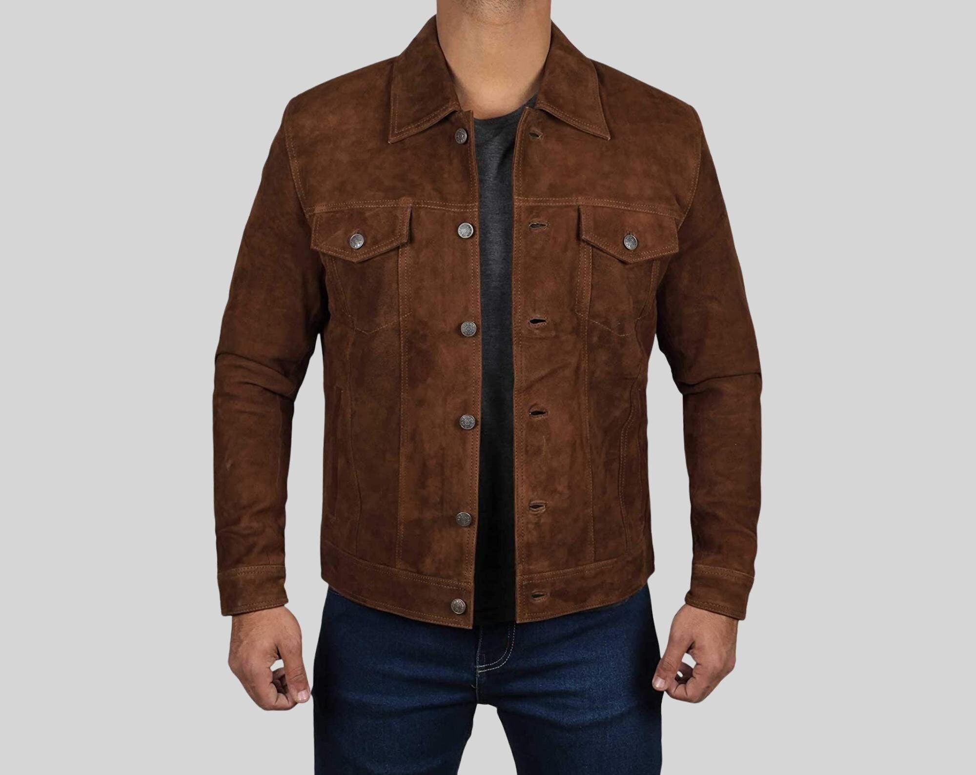 Men Suede Trucker Jacket Real Suede Leather Western Classic - Etsy