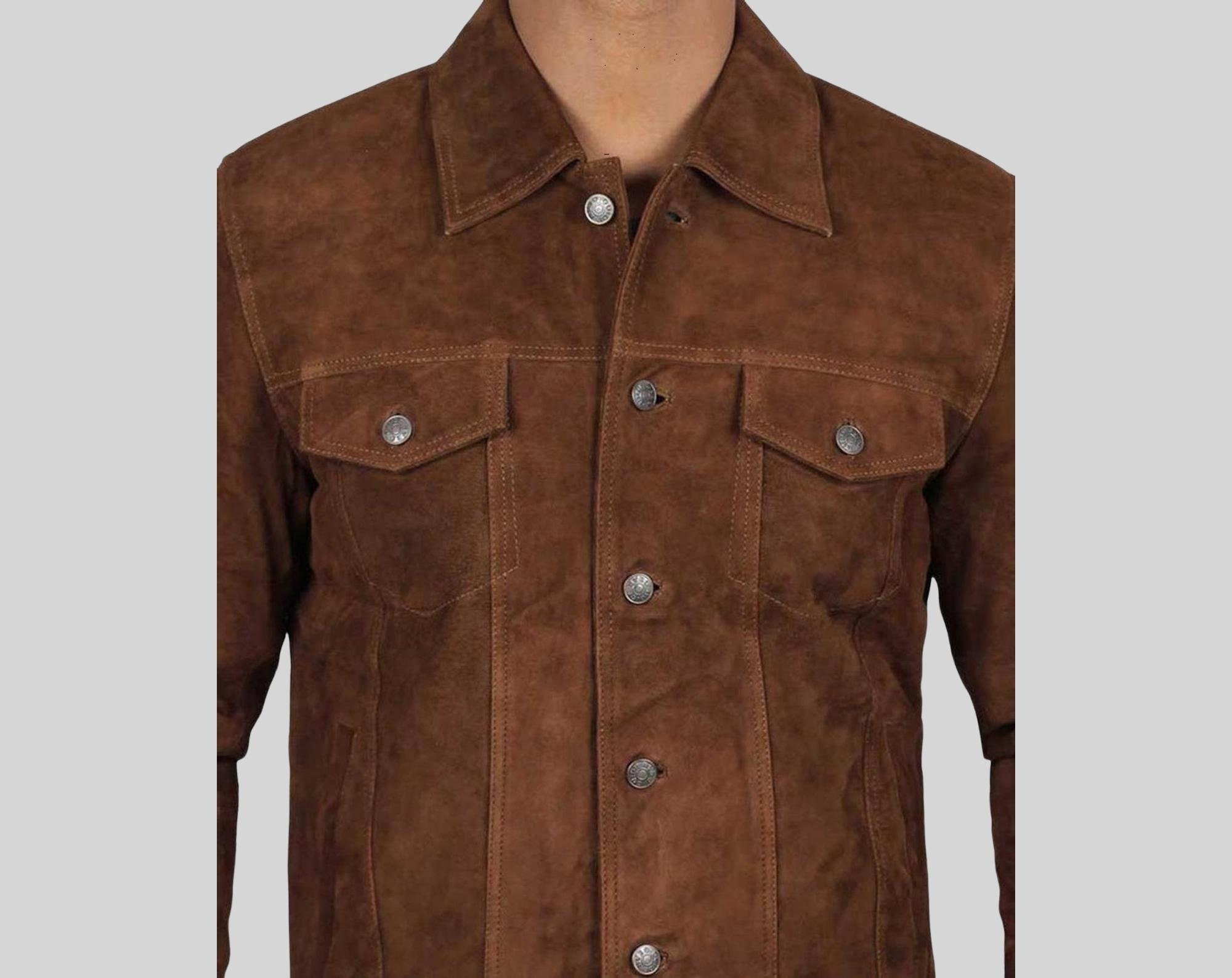 Men Suede Trucker Jacket Real Suede 