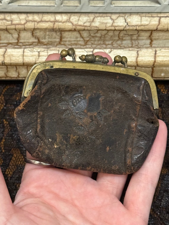 Antique Leather Coin Purse Victorian 1900s