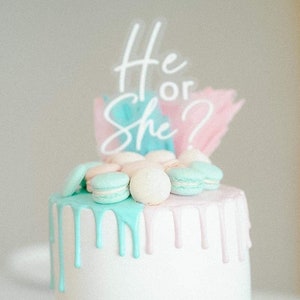 Acrylic Gender Reveal Cake Topper Double Layer / Personalised Cake Topper / Event Cake Topper / Floating Cake Topper / He or She Cake