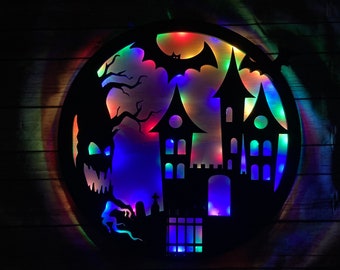 Halloween Light Up Door hanger, Halloween decor, Front door decor , spooky, bat , haunted house,