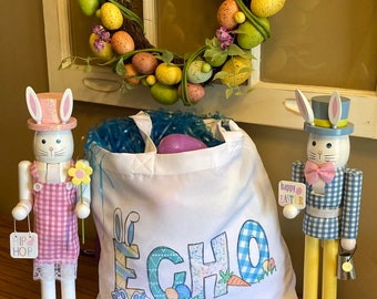 Personalized boy girl Easter basket tote bag Easter egg hunt
