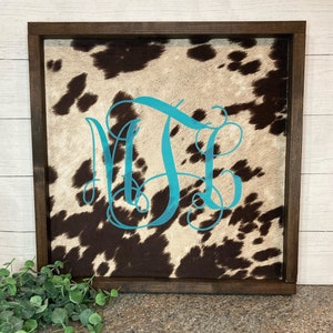 Personalized cowhide sign, cow print farmhouse sign, country sign decor, customized, personalize, western sign decor, farm sign