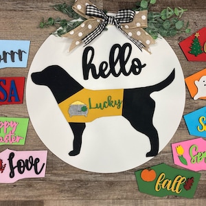 Lab door hanger, interchangeable door hanger, welcome interchangeable door hanger, labrador retriver door hanger, interchangeable sign