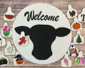 Interchangeable cow tag door hanger | year round welcome |