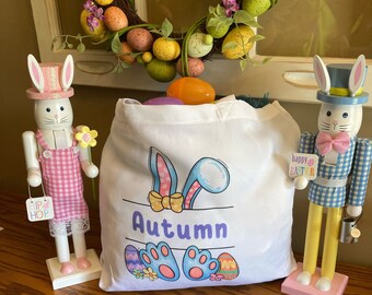 Personalized Easter Tote Bag: Bunny Design, Custom Name Basket