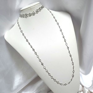 Very Long clear crystal necklace in Silver (rhodium) or Gold. 80 inches Long! Over the Head Fit! Dressy necklace for women.