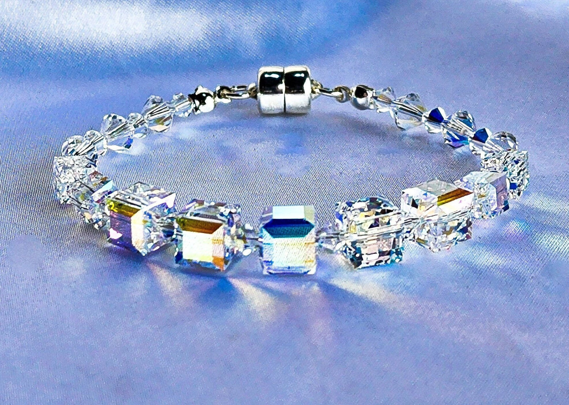 Geometric Handmade Crystal Swarovski Bracelet. Bridal Aurora 