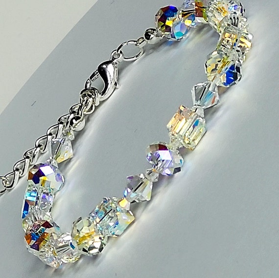 Geometric Handmade Crystal Swarovski Bracelet. Bridal Aurora - Etsy