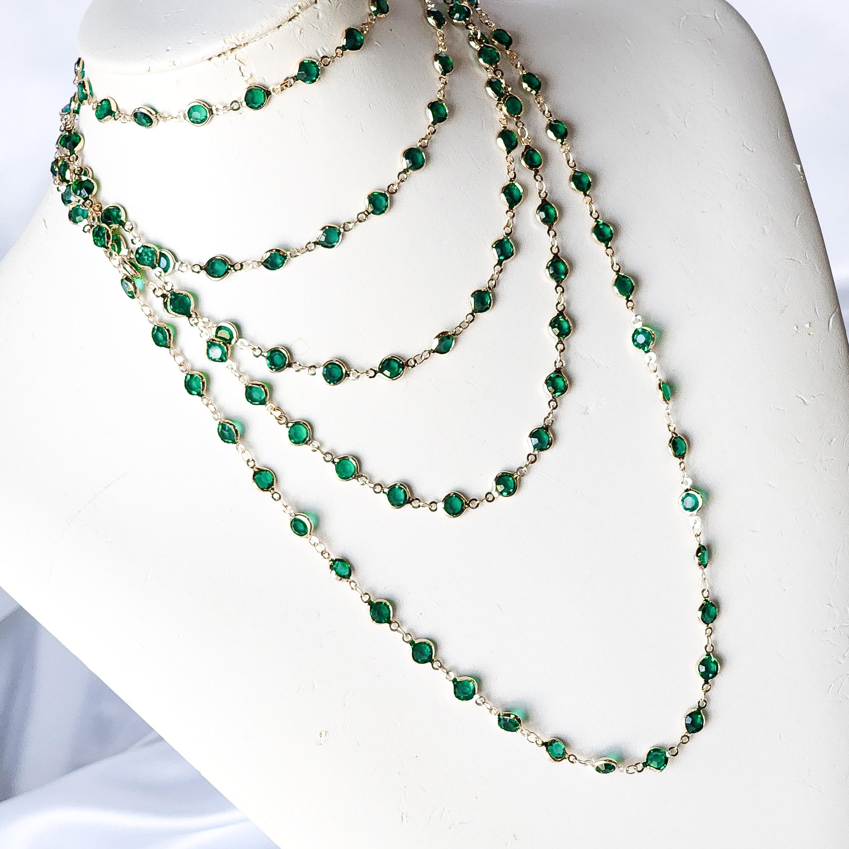 Collier Pierres Vertes Et Cristal - Fermoir Réglable Argenté Sans Nickel - Neuf Avec étiquette