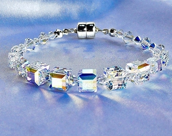 Swarovski Crystal Cube Bracelet: Sterling Silver Magnetic Clasp