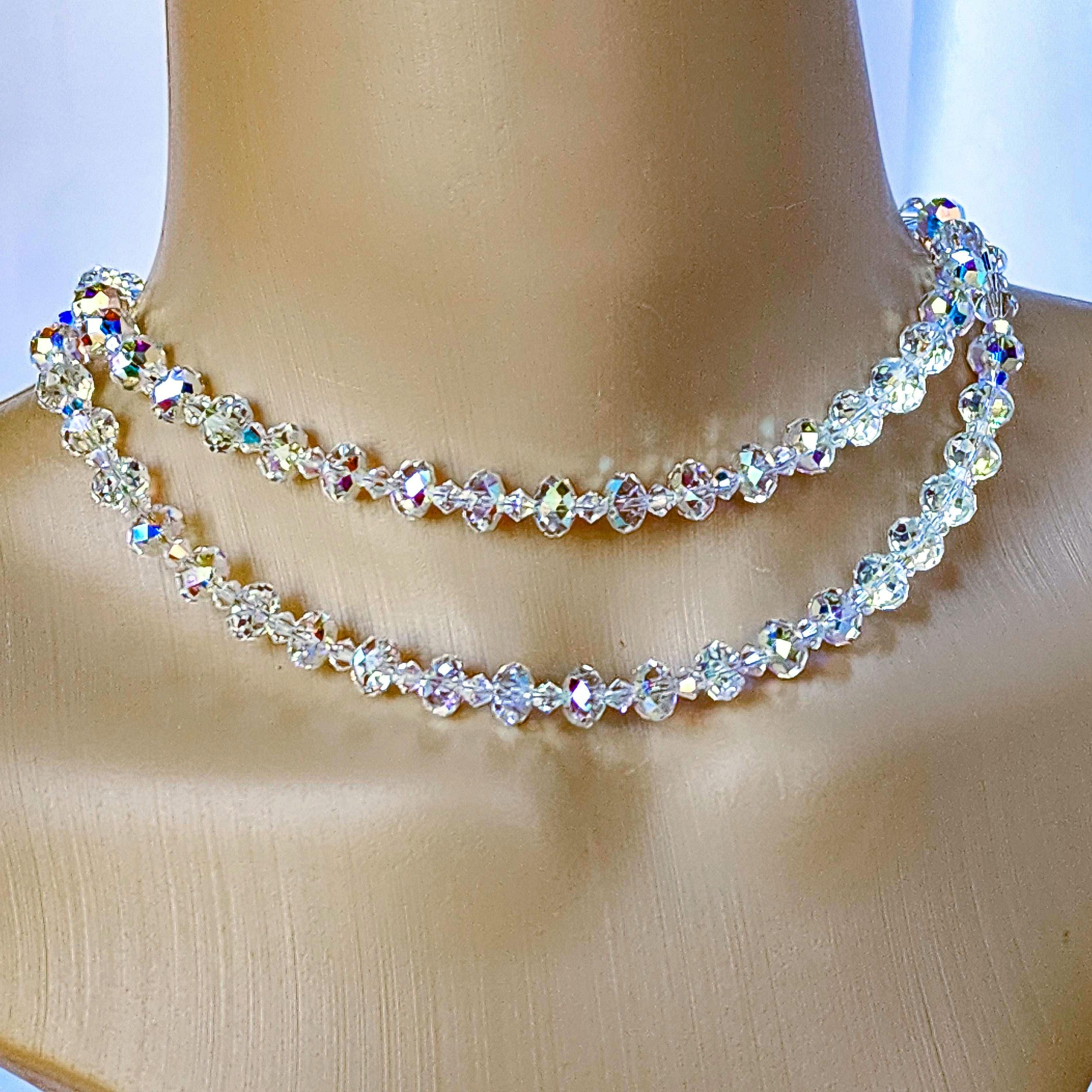 Geometric Swarovski AB Crystal Necklace and Earrings. Magnetic or