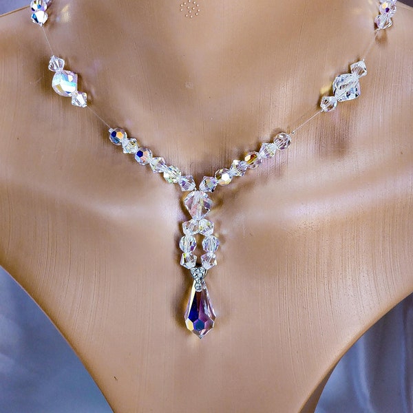 Y Swarovski Crystal Floating Necklace. Bridesmaids Gift.