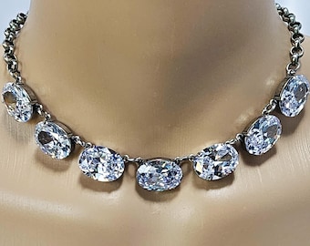 Collar llamativo de Anna Wintour. Cristal de circonita cúbica AAA transparente. Bisutería de estilo vintage.