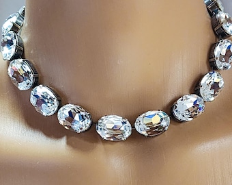 Collar de cristal transparente Anna Wintour. Collar ovalado de 18 mm x 13 mm. Bisutería para mujer.