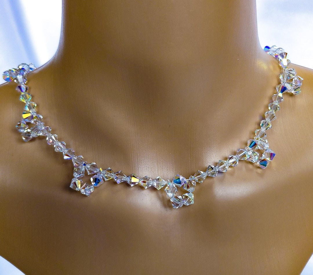 Regency Swarovski Crystal Flower Necklace: Illusion Cord Prom