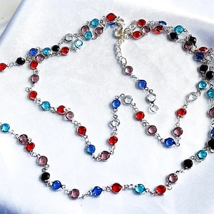 Multi-Colored Crystal Beaded Necklace in Silver