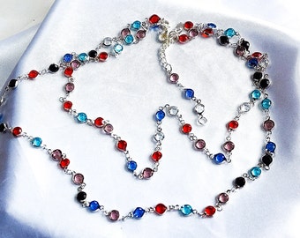 Multi-Colored Crystal Beaded Necklace in Silver