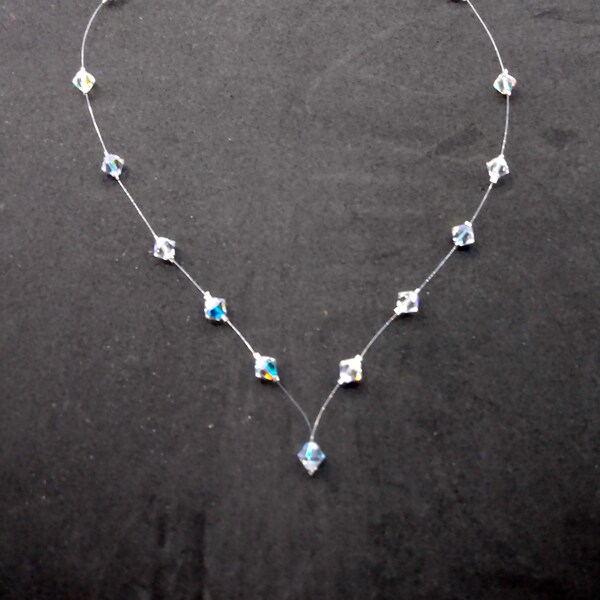 Swarovski Crystal Prism Illusion Necklace. Prom Necklace. Bridesmaid's Gift. Bridgerton. Lobster Clasp.