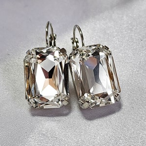 Big Crystal Earrings! Diamond Clear Rectangular Earrings! 18 mm x 13 mm Octagonal Earrings. Anna Wintour style.