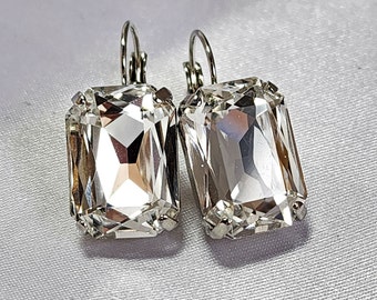 Big Crystal Earrings! Diamond Clear Rectangular Earrings! 18 mm x 13 mm Octagonal Earrings. Anna Wintour style.