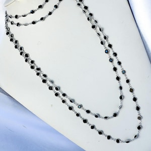 80&quot; Black Crystal Necklace: Silver or Gold Plated, Long Layering Necklace