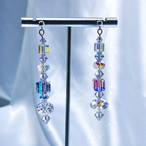 Geometric Swarovski Aurora Borealis Crystal Post Earrings