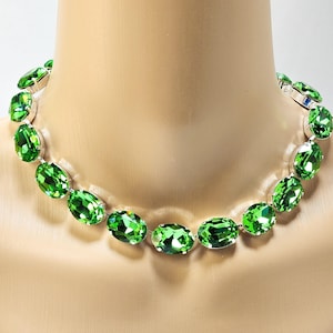 Peridot Crystal Statement Necklace: Anna Wintour Inspired, Plus Size