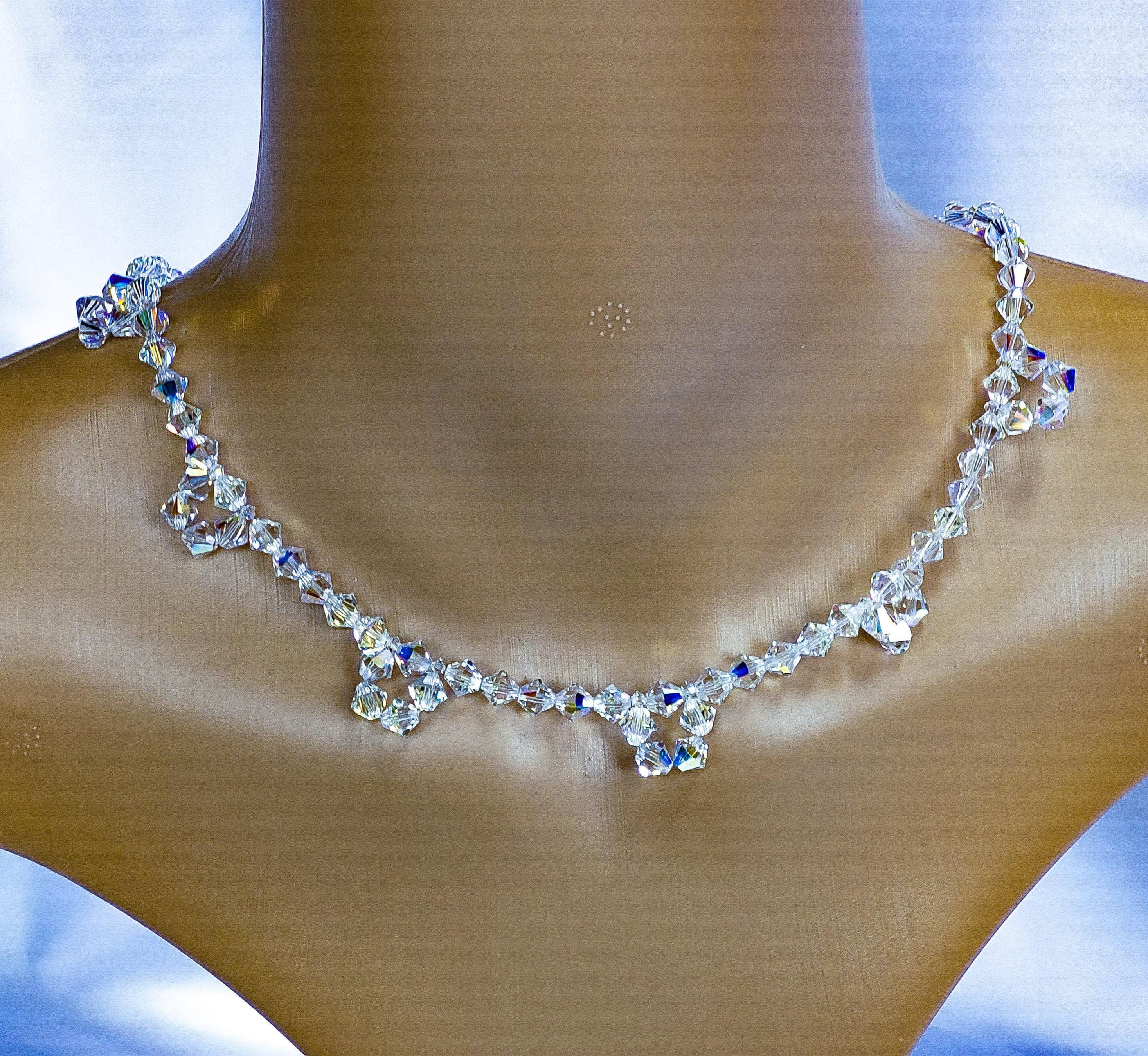 BSLVWG Collana Girocollo Con Strass A Fiocco, Cristallo Argento, Per Donna E Ragazza, Accessorio Da Festa