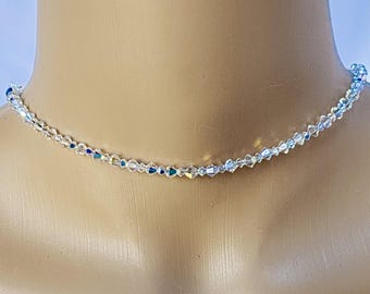 Minimalist Swarovski Crystal Necklace. Aurora Borealis Sparkle! Choose your length!