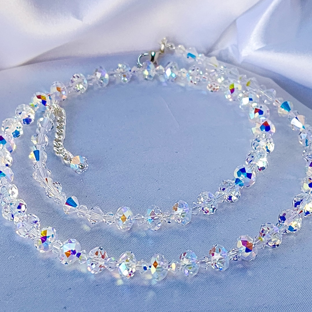 Geometric Swarovski AB Crystal Necklace and Earrings. Magnetic or