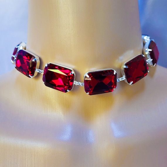 Garnet Red Crystal Statement Necklace and Earrings. Anna Wintour Style. Etsy Australia
