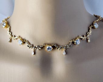 Regency Crystal Bridal Necklace and earrings Set in Gold. AAA Cubic Zirconium.