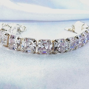 Asscher Cut Cubic Zirconia Tennis Bracelet - Magnetic or Lobster Clasp