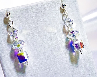 Geometric Swarovski Post Earrings. Available with ear wires.